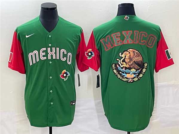 Mens Mexico 2023 Green Team Big Logo World Baseball Classic Stitched Jersey